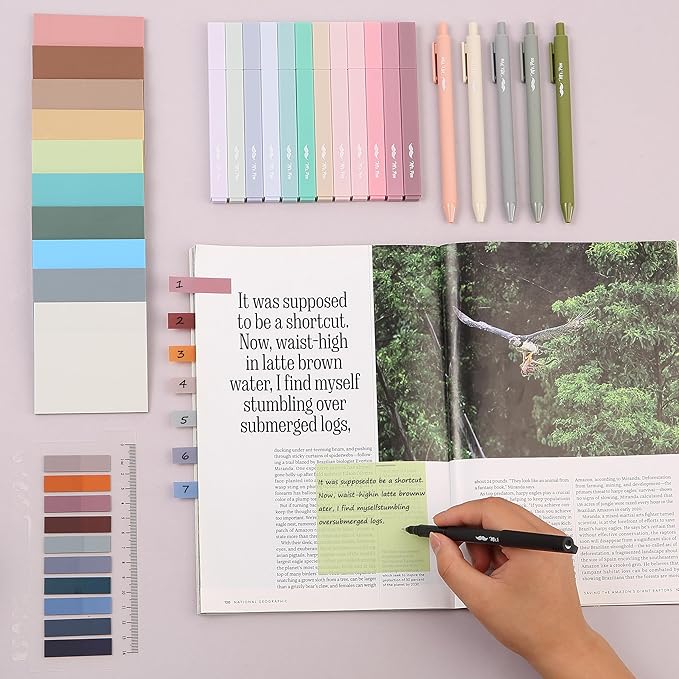 Mr. Pen- Aesthetic Book Annotation Kit, 38 pcs, 12 No Bleed Aesthetic Highlighters, 5 Gel Pens Black Ink, 700 Transparent Sticky Notes & Tabs for Study, Bible Journaling, Planner, Mothers Day Gift