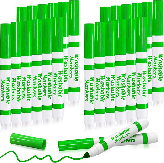 24 Pcs Washable Markers Bulk Broad Line Markers Coloring Conical Tip Large pens for Kids art projects, Teachers, Students, Toddlers, Party Favors, Classrooms, Donations(Light Green)