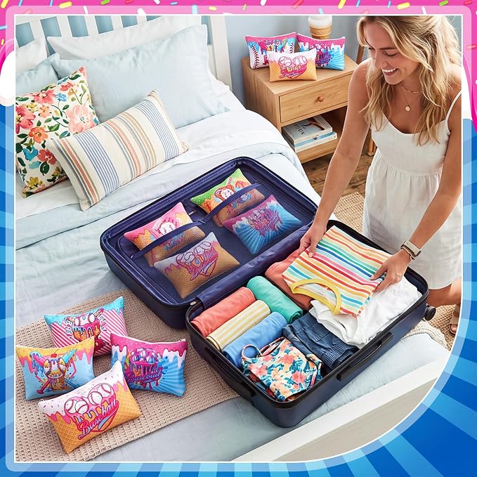 Reginary 12 Pcs Ice Cream Drip Baseball Cosmetic Bags Bulk Ice Cream Drip Snack Goodie Bags Zippered Travel Toiletry Makeup Pouch Gift Accessories for Candy Stuff Team Players Party Supplies