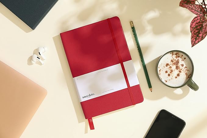 ANECDOTE. Dotted Journal Notebook, 192 Pages, A5 size: 8.3" x 5.4", Thick 100 GSM Paper, Dotted, Hardcover. Journal for Women and Men, Perfect Notebook for School, Work and Travel (Red)