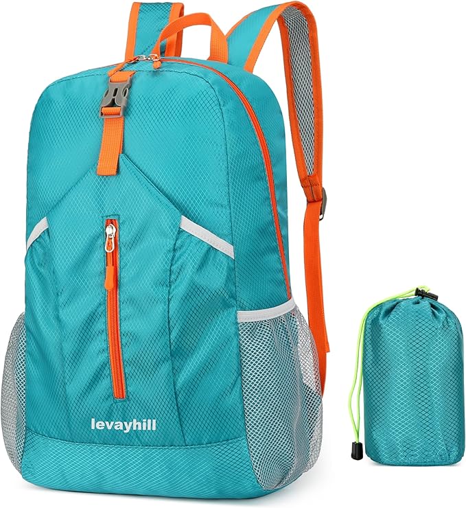 levayhill 25L Foldable Hiking Backpack Lightweight Packable Basic-Daypack Collapsible Bag Water-Resistant Travel Men Women Camping Cycling Outdoor (Lake Blue)