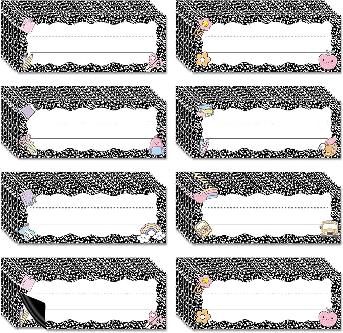 60 Pcs Composition Notebook Magnetic Name Tags Reusable Dry Erase Labels Thickened Magnetic Back Name Plate Stickers for Classroom Desks Whiteboard Locker Office Bulletin Board Decor Supplies