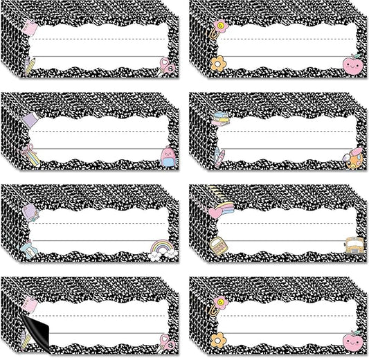 60 Pcs Composition Notebook Magnetic Name Tags Reusable Dry Erase Labels Thickened Magnetic Back Name Plate Stickers for Classroom Desks Whiteboard Locker Office Bulletin Board Decor Supplies