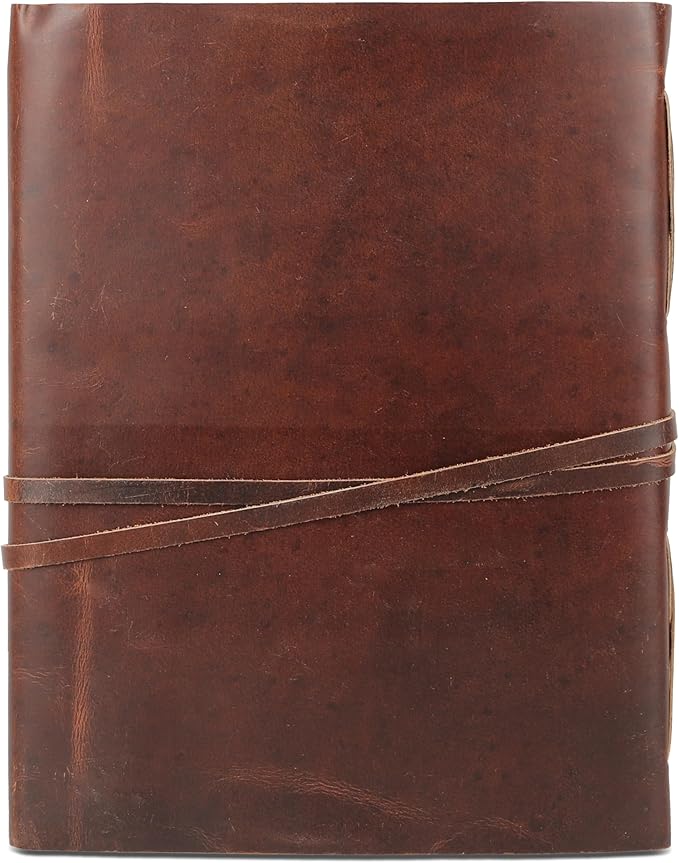 Leather Journal with Deckle Edge Paper 8x6 inch and Vintage Key | Handmade Writing Notebook Diary | Bound Daily Notepad for Men & Women Medium, Sketch/Writing pad for Artists