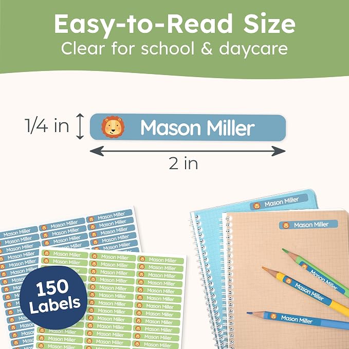 Personalized Kids Name Labels for Pencils Color Mix [150pcs] - Waterproof Name Stickers for School & Daycare - Pencil Custom Name Stickers - Children Name Stick On Labels for Pens (2.0”x0.3”)