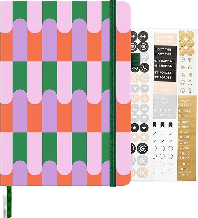 &And Per Se Dotted Journal Notebook, A5 Hardcover Aesthetic Dotted Notebook – 160 Pages 100gsm Thick Dot Grid Paper, 3 Sticker Sheets – Gift-Ready Journaling Kit for Women (Color Block)
