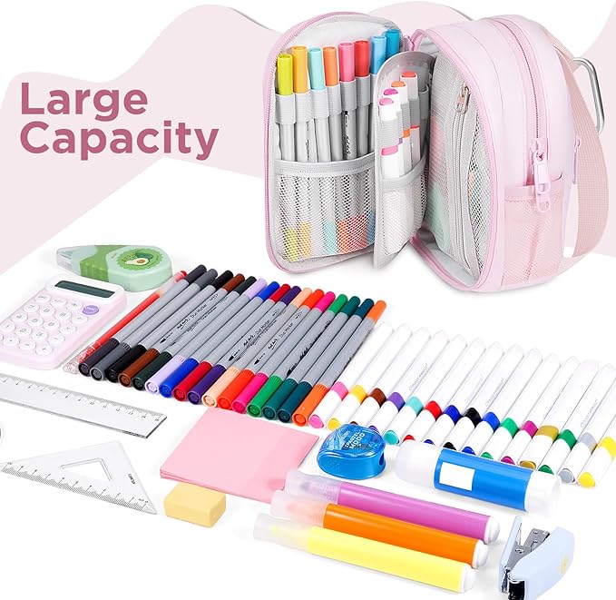 Large Capacity Pencil Case, Mini Backpack Pencil Case, Storage High Capacity Bag Pouch Holder Marker Pen Organizer, for Student, Teen Girls, Adults (Pink)