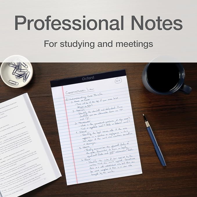 Oxford Legal Pads,Note Pads,50 Legal Ruled 8.5" x 11" Sheets,Bright White Paper with Firm Back,Professional-Legal and Office Notepads,(Pack of 72)