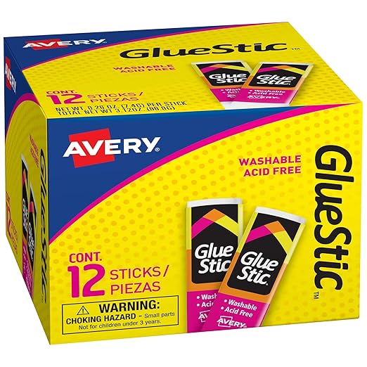 Avery Glue Stick White, Washable, 0.26 Oz. Permanent Glue Stic, 12pk (00166)