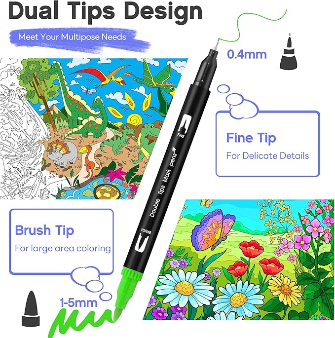 Coloring Markers Dual Brush Tip - 72 Colors Watercolor Fine Point Art Marker - Double Sided Colored Pen for Adult Kids Artist Drawing Painting Calligraphy Journaling Lettering - Perfect School Supply