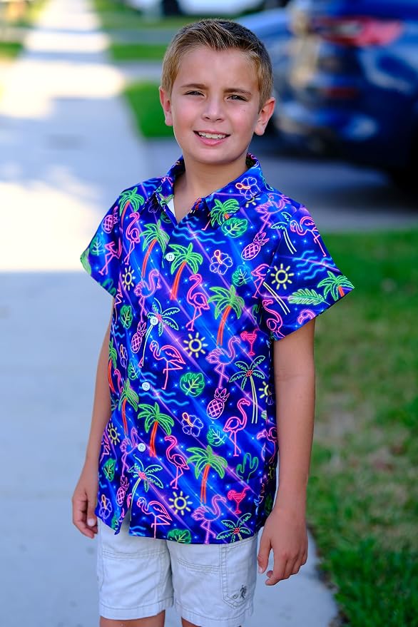 Enlifety 2-10T Kids Hawaiian Shirt Boys Short Sleeve Button Down Shirts Hawaii Summer Casual Blouse