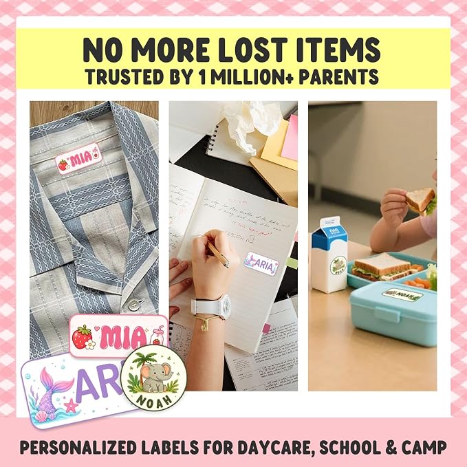 Personalized Custom Name Labels, 120 Waterproof Stickers, Multi-Size Name Tags for Water Bottles, Clothing Tags, Lunch Boxes and Backpacks