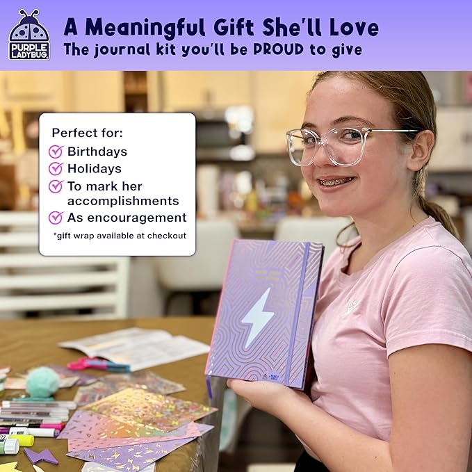 Girls Creative Gift Kit Ages 8-12 - DIY Journal Kit for Girls with Hard Cover by Rebel Girls, 10 9 Year Old Girl Birthday Gifts, Tweens and Teens Scrapbook Story Writing Activity with 50+ Accessories