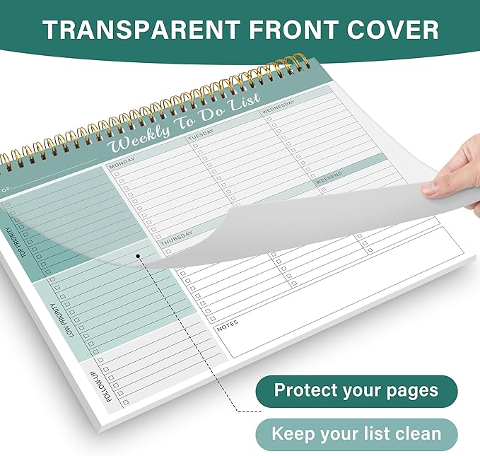 Weekly To Do List Notepad with 52 Undated Sheets（8.5"×11"）- Weekly Desk Planner Pad with Spiral Binding for Women & Man, Office, School and Home Personal Organizer