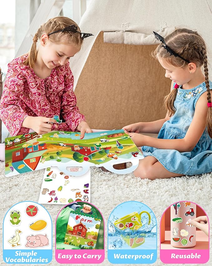 Walenced Reusable Sticker Book for Toddlers, Travel Stickers for Kids, Toddler Craft Activities Toys, Birthday Gifts for Boys & Girls