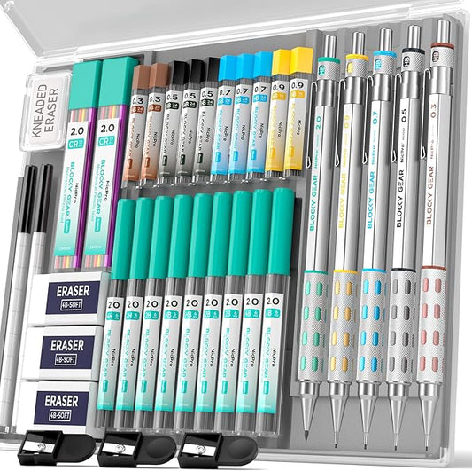 Nicpro 36PCS Mechanical Pencil Set, Art Drawing Pencils 0.3-2mm in Case | Mechanical Pencils Bulk, 0.3 0.5 0.7 0.9 2mm Drafting Pencils, Metal Barrel, 326PCS Lead Refills, for Sketching, Writing