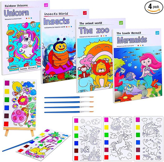 JUNQIU 4Pack Paint with Water Books for Kids, Watercolor Painting Coloring Books for Toddlers, Magic Paint Set for Kids, Art Craft Kits Easter Basket Stuffers For Girls Boys
