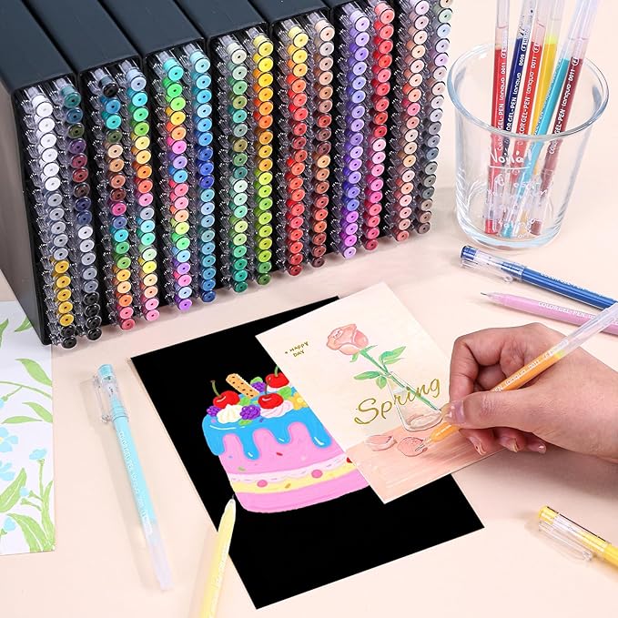 Gel Pens For Coloring, 252 Pack Colored Pens for Black Paper & White Paper, 0.6MM Fine Point Pens for Coloring, Writing, Drawing, Journaling, Note Taking, Office, Home