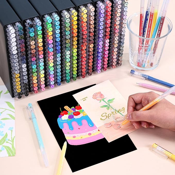 Gel Pens For Coloring, 252 Pack Colored Pens for Black Paper, 0.6MM Point
