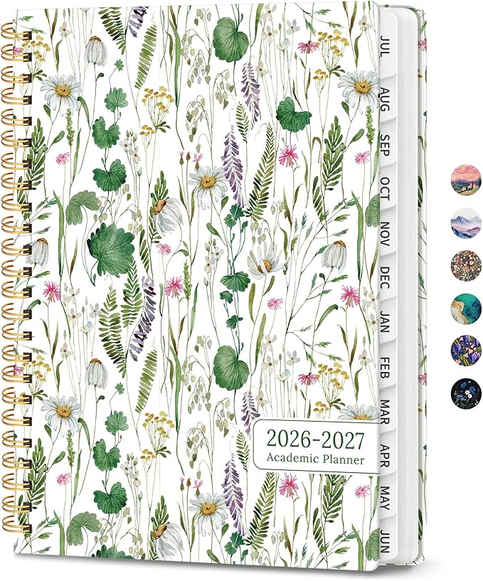 Planner 2026-2027, Monthly and Weekly Academic Planner July 2026 - June 2027, Hardcover Student Teacher Planning Agenda Calendar Book with Tabs, Perfect for Office School Supplies, A5 (6.3" x 8.5") - Spring Flowers