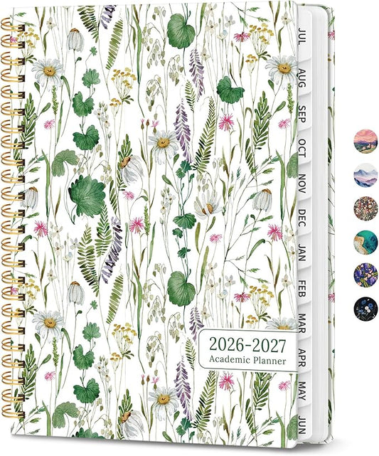 Planner 2026-2027, Monthly and Weekly Academic Planner July 2026 - June 2027, Hardcover Student Teacher Planning Agenda Calendar Book with Tabs, Perfect for Office School Supplies, A5 (6.3" x 8.5") - Spring Flowers