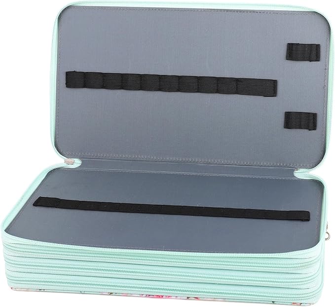 Vomgomfom 300 Slots Marker Bag, 4-Layer Zipper Portable Art Supply Organizer, PU Leather Large Capacity Marker Case Holds 100 Markers or 300 Colored Pencils with Handle (Green Rose)