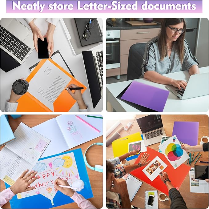 pmybupo 6 Pack Plastic Folders with Pockets,6 Colors Durable Heavy Duty File Folders with Business Card Holder,2 Pockets for Letter Size Paper for Office High School