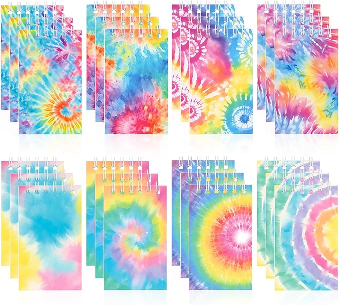 Hooqict 24 Pack Mini Tie Dye Notepads Multicolor Pocket Notebooks Small Spiral Notebook Mini Journal Pocket Notepad Memo Pads for Kids Girls Birthday Art Party Favors Classroom School Office Supplies, 3.9 x 2.4 Inch