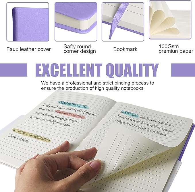Lined Journal Notebook, 10Pack Hardcover Notebook for Men & Women – Journals for Writing, Work, School, Home & Daily Notes, 160 Pages – Medium A5, 5.7"x8", 100 gsm Thick Paper (Mauve)