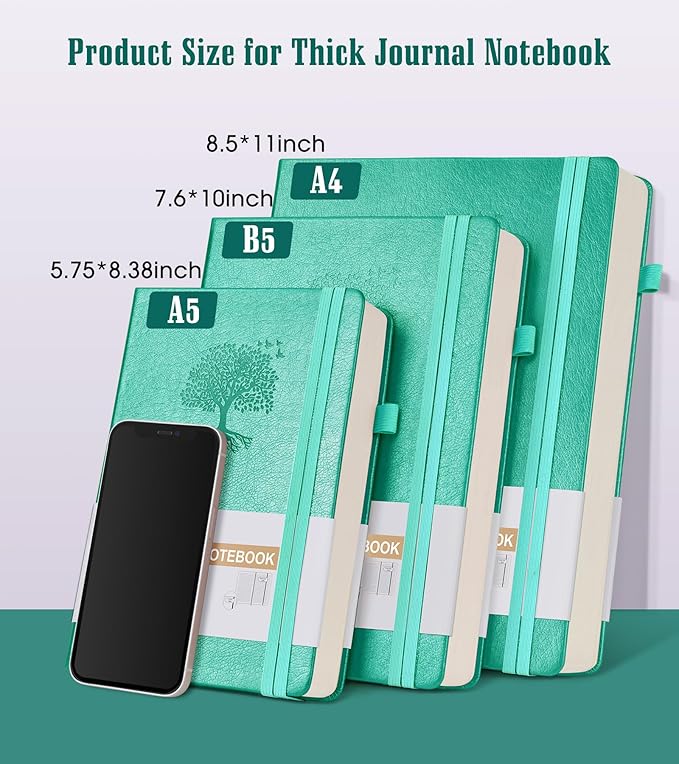 Lined Journal Notebook, 365 Pages A4 Large Journals for Writing Ruled Notebook, Hardcover Leather Journal for Women Men, Daily Notebook for Work, Note Taking, 100Gsm Thick Paper ( 8.5" x 11" Teal)