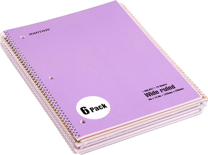 Mintra Office Spiral Notebooks, Wirebound, Journals for School, Work, Business, Aesthetic Stationery, Writing Pads, Teacher & Student Supplies (24, Pastel, Wide)