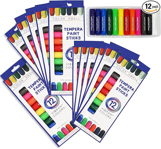 Color Swell Bulk Paint Sticks 144 Count - 12 Packs with 12 Colors Each - Perfect for Kids, Classrooms, Parties, Students, Donations, Party Favors - Bulk Paint Sticks
