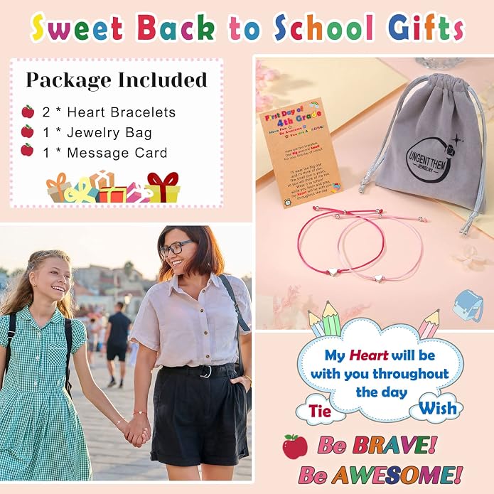 UNGENT THEM Big & Small Heart Bracelets Back to School Gifts for Girls