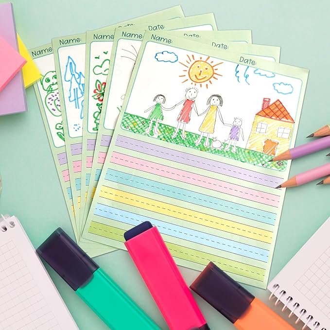 gisgfim 2 Pack Write Beginner Paper 200 Sheets Kindergarten Writing Paper for Kids Story Bulk Primary Notebook Back to School with Picture Space and Lines 8.5" x 11" for Handwriting Practice Creating