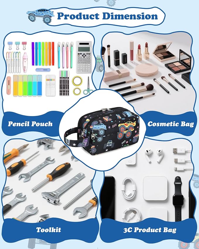 CAMTOP Cute Pencil Case for Boys, Large Capacity Pencil Pouch with 3 Compartments Pen Organizer Kawaii Pencil Box Bag for School Travel Gifts