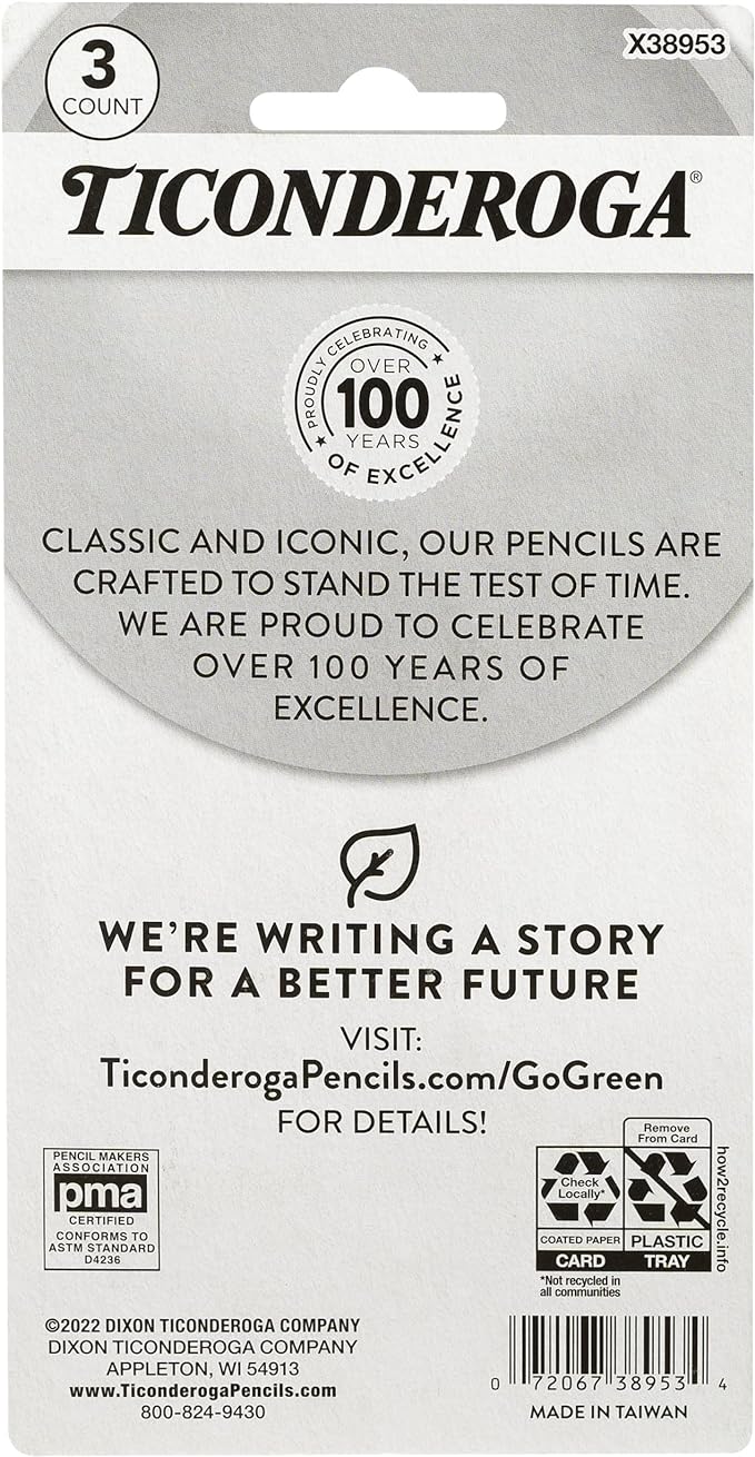 TICONDEROGA ® Erasers, Pencil Shaped, Yellow, 3 ct (38953)