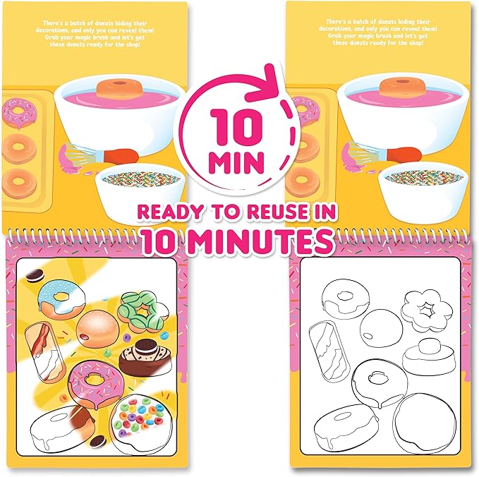 Water Magic (Cupcake & Donut) - Patented Gourmet Scented Reusable Water Reveal Coloring Book for Kids – Mess Free with Water Activity, Scented Water Pen, Travel Coloring Toy for Toddlers Ages 3-8