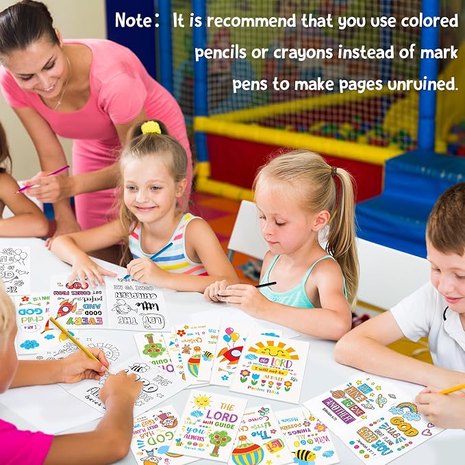 Dvbonike 96Pcs Religious Coloring Books Bible Verses DIY Color-in Pages | Drawing Booklet Bulk, Christian Theme Artwork, Holiday Activity, Sunday School Supplies, Classroom Reward, Party Favor, Gift