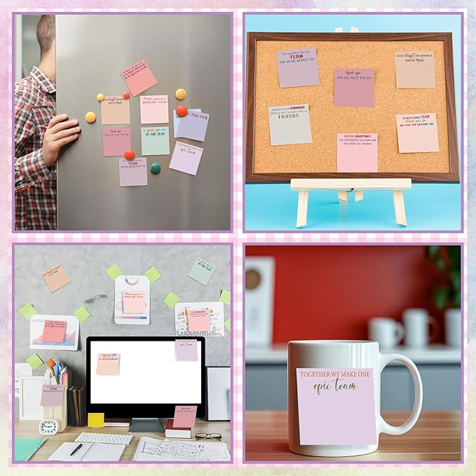 Yinder 24 Pcs Inspirational Sticky Notes Cute Motivational Sticky Notes Pad End of Year Employee Appreciation Gifts Bulk for Teacher Nurse Coworkers Office Supplies 3 x 3'' (Team,Aesthetics)
