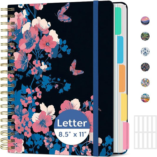 Taja Pretty Large Spiral Lined Notebook for Work with 5 Removable Dividers