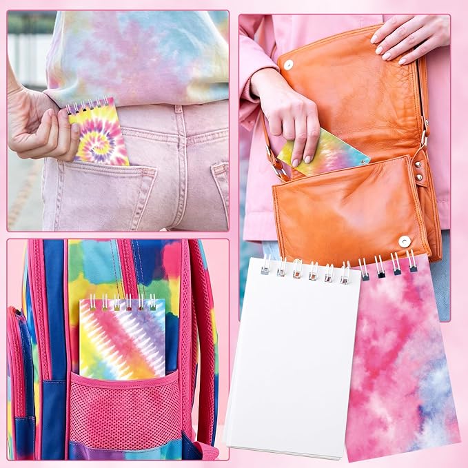24 Pcs Mini Tie Dye Notepads Multicolor Mini Notebooks Party Favor Small Pocket Spiral Notebooks Memo Note Pads for Work Home Office School Classroom Birthday Party Supplies