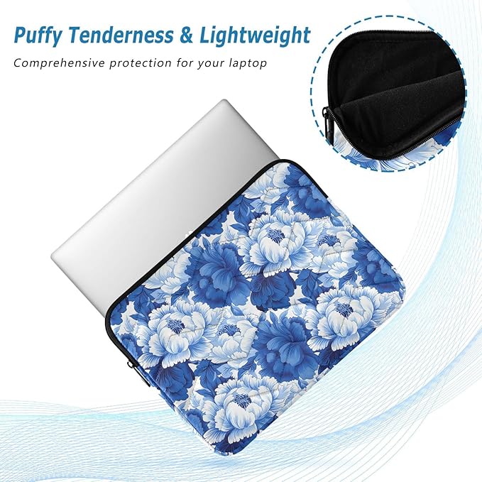 Laptop Sleeve Case with Floral Print, Padded Protective Computer Sleeve Bag for 13-16 Inch Laptops, Lightweight Waterproof Notebook Pouch for Men and Women (13.4x10.2inch)