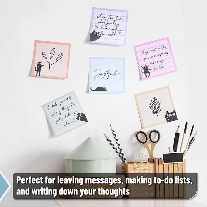 Mr. Pen- Black Cat Sticky Notes Set, 3" x 3", 6 Pads, 480 Sheets, Black Cat Sticky Notes, Memo Pads, Self-Stick Note Pad for Office, School, Home, Study & Organization