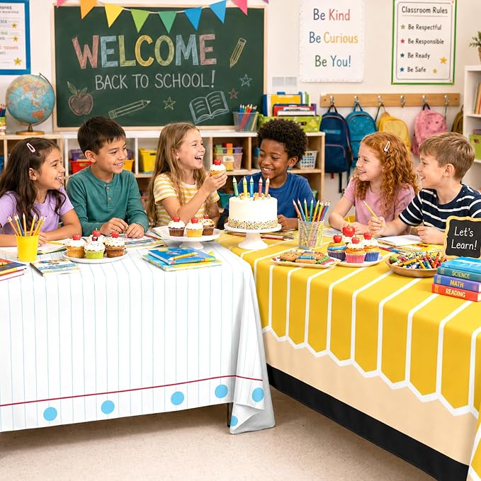Back to School Supplies, 3PCS Back to School Tablecloths Large Disposable Rectangular Table Cover for Preschool Kindergarten First Day of School Decorations