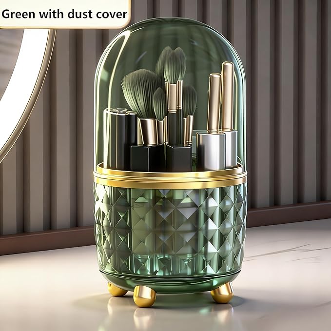 GOTOBA 360° Rotating Dust-Proof Multi-Purpose Storage Organizer - Perfect for Silverware, Utensils (Forks, Knives) & Makeup Brushes, Countertop Holder for Kitchen & Vanity