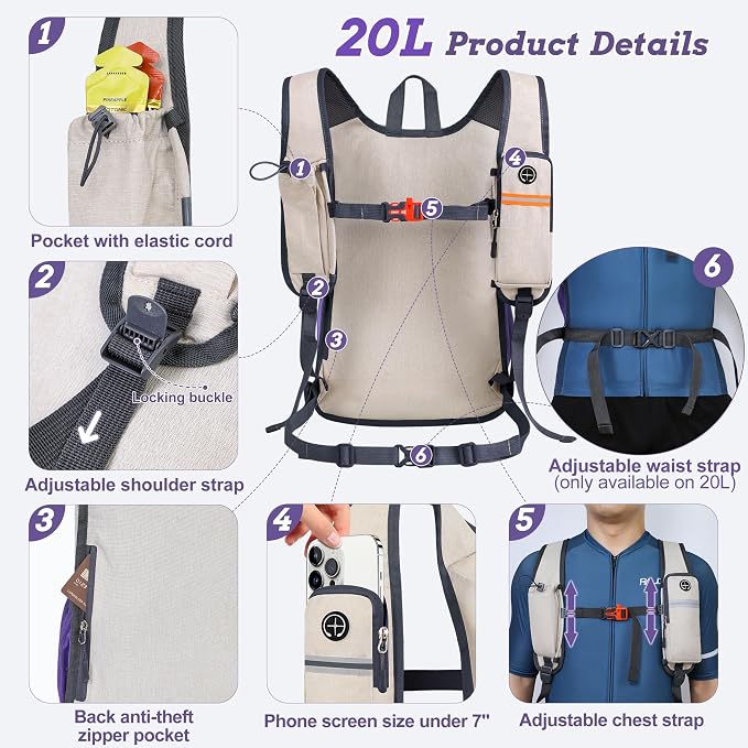 BECOJADDE 20L Small Hiking Backpack for Men Women Foldable Packable Back Pack Ultralight Hiking Daypack for Travel Camping Outdoor, Beige Purple