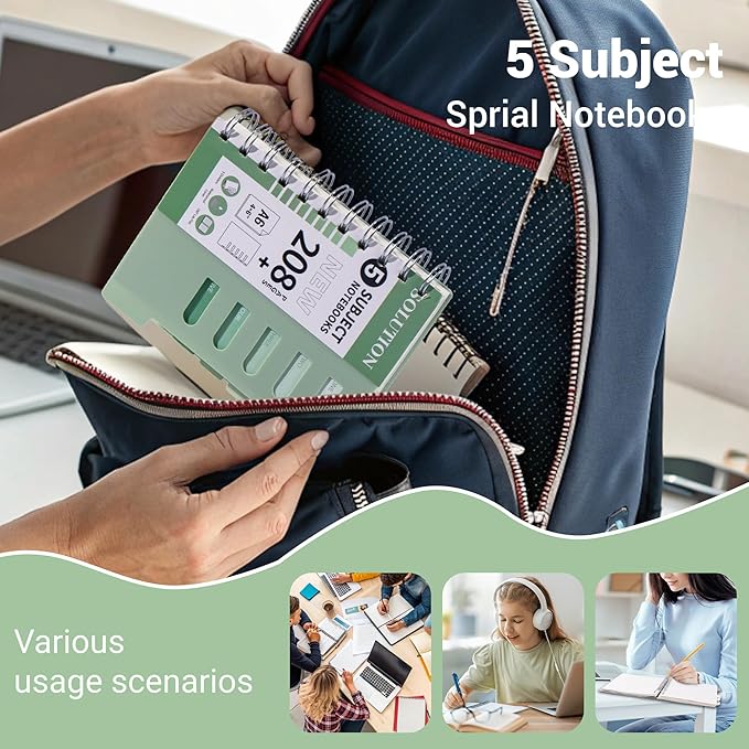 FLYING EAGLE 4 PCS Pocket Spiral Notebooks Cute 5 Subject Notebook College Ruled with Dividers Tabs Plastic Cover Thick Paper Notebooks for Work School, 4x6 Multicolor