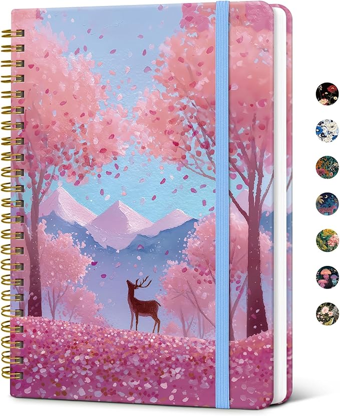 Taja Lined Spiral Notebook Journal for Women A5(5.8" × 8.3"), Cute Hardcover Notebook for Work, School & Note Taking, Pretty College Ruled Journal for Writing, 140 Pages, Blossom Valley