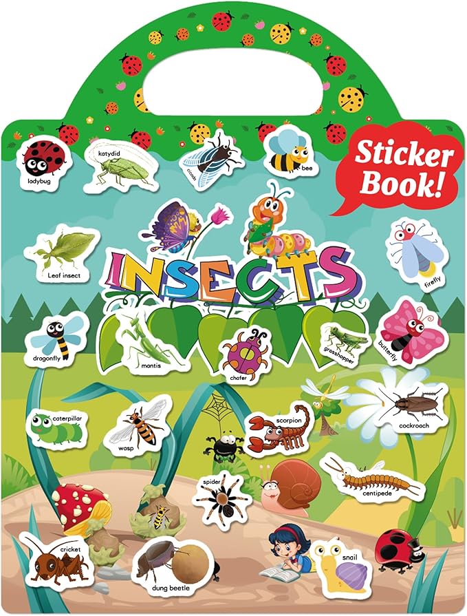 Benresive Reusable Sticker Book for Toddlers, Travel Stickers for Kids, Toddler Crafts Activities Toys, Birthday Gifts for Boys & Girls - Insect