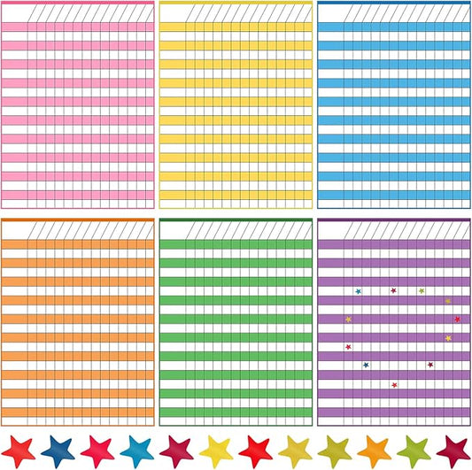 18 Pack Incentive Chart for Classroom Reward Chart for Kids Multi Color Laminated Dry Erase Chart with 1760 Star Stickers Behavior Chart for Learning Classroom School Attendance (Fresh Style)